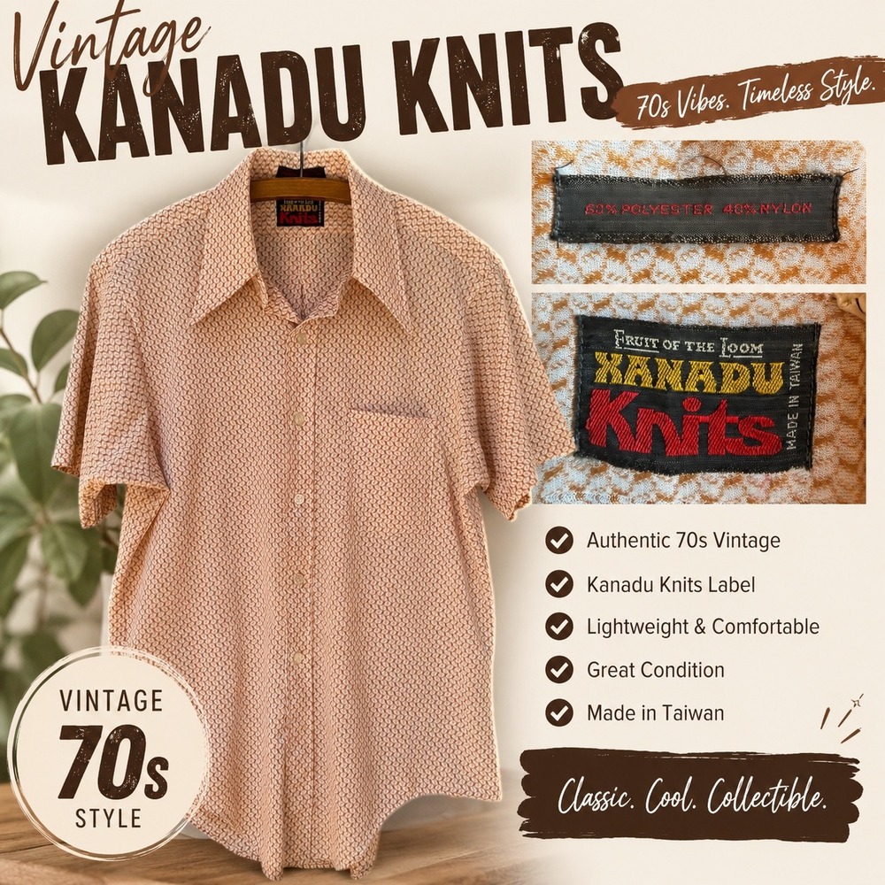 Vintage 70s Xanadu Knits Fruit of the Loom Orange Geometric Shirt‎ Mens Rare